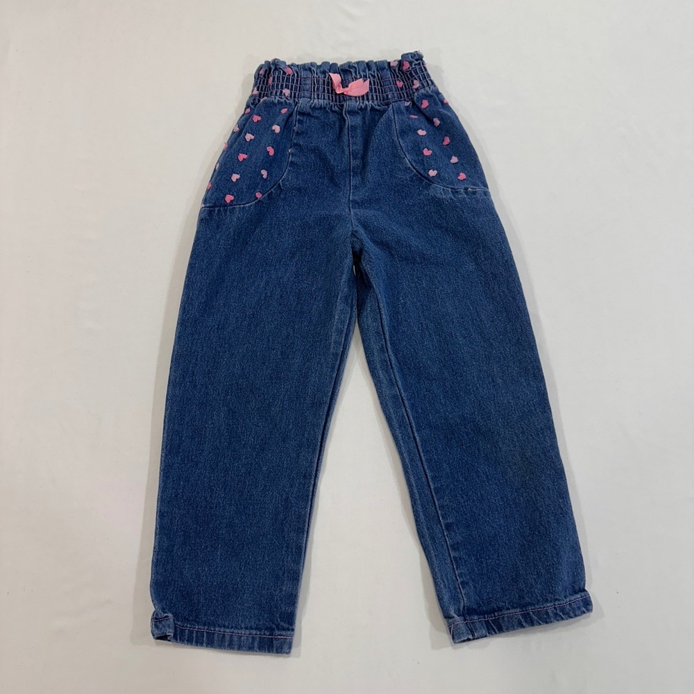 Metro Express Vintage Heart Denim Jeans Kids Size 4‎ Blue Pink Heart | Kidcore